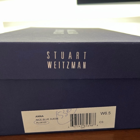 Stuart Weitzman Tan Blue Anna Cork Wedge Platform Peep Toe Pumps - Picture 6 of 6